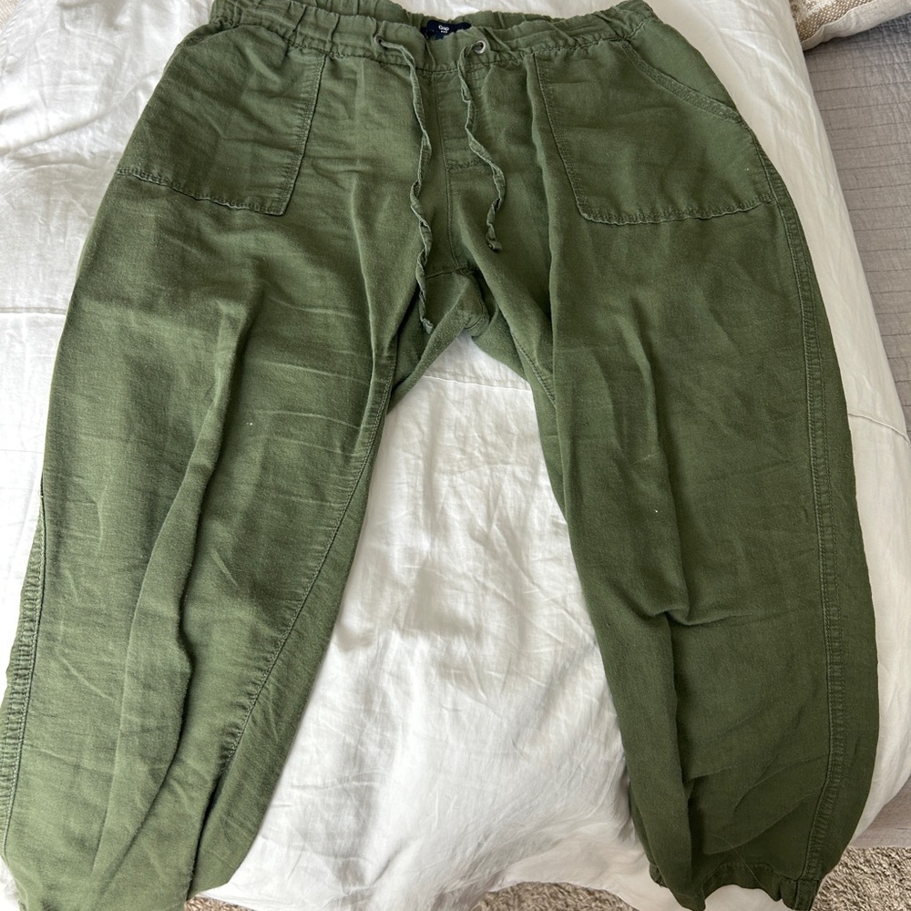 Cropped linen pants, Gap, green, small, good condition